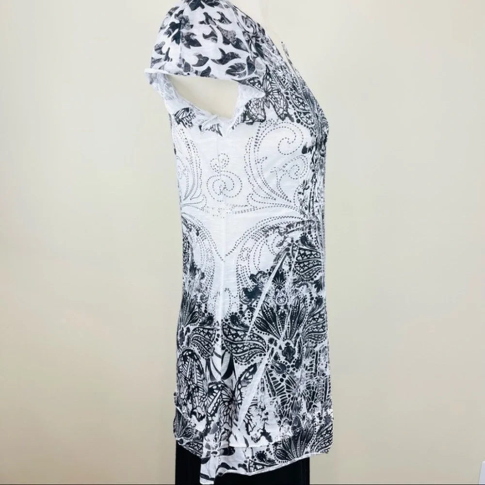 MODERN Striking APT 9 chic FLORAL patterned V NECK silky sheen LONGER IN LENTGH - Picture 4 of 12